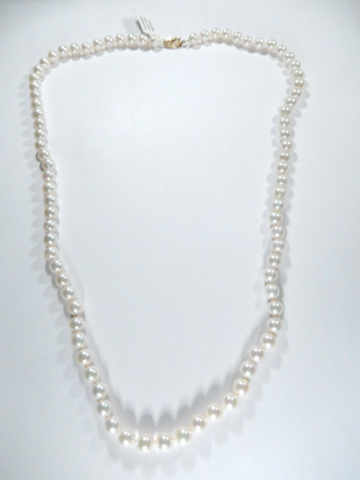 *VINTAGE*  Hand Knotted 6.5 mm AAA Cultured Pearl Necklace 22" w/ 14k Gold Clasp
