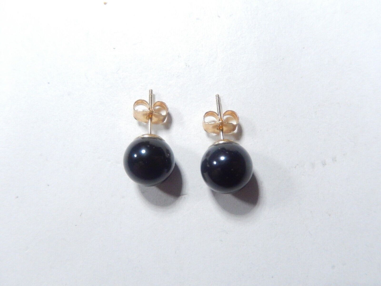 14K Yellow Gold 8mm Round Bead Black Onyx Solitaire Earrings