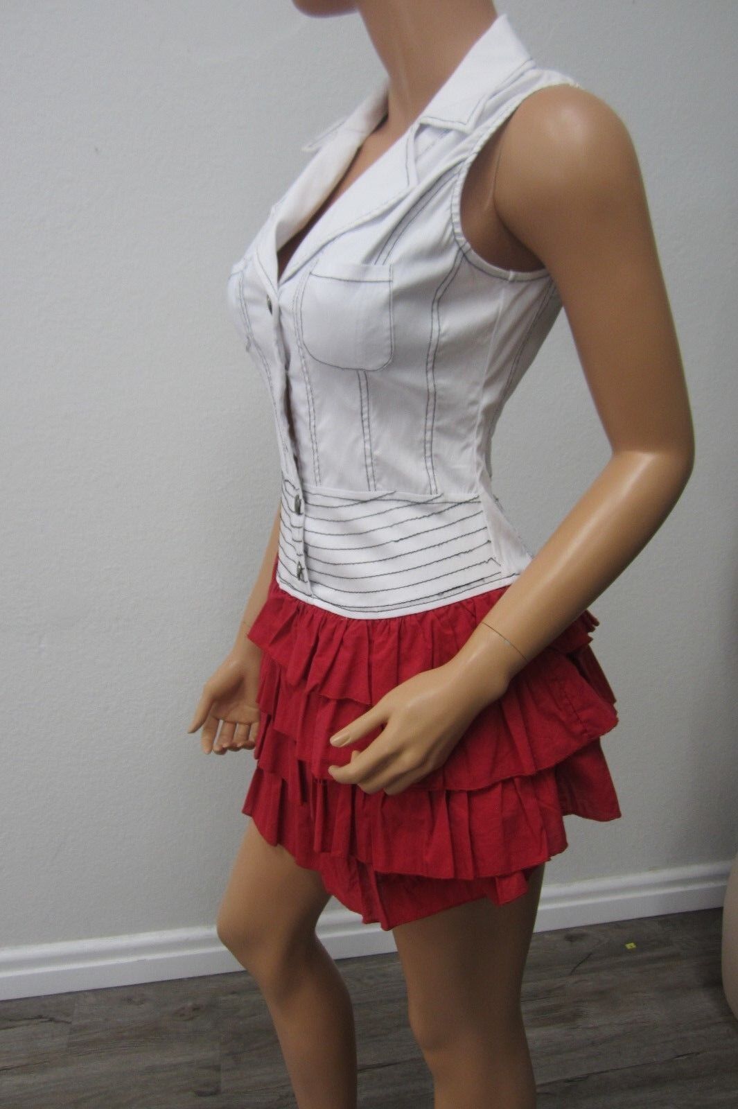 *NWT*  LYDIA SUPER CUTE Red/White Collar Ruffle Dress Size Medium