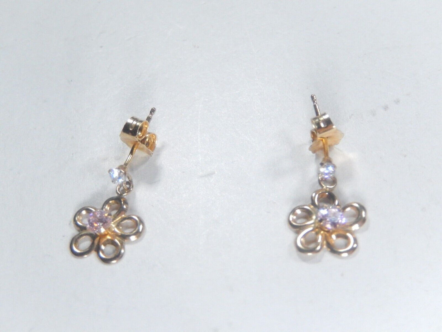 14k Yellow Gold CZ Flower Floral Drop Dangle Earrings