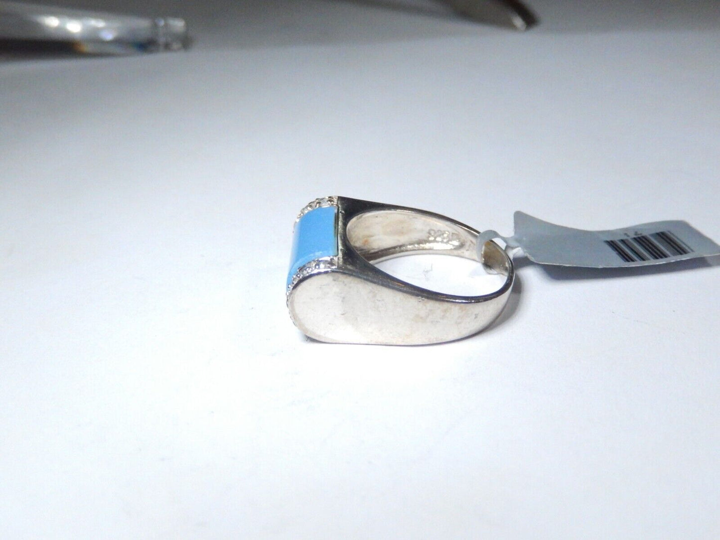 *VINTAGE*  Sterling Silver Blue Chalcedony & Blue Topaz Accent Band Ring Sz 6.75