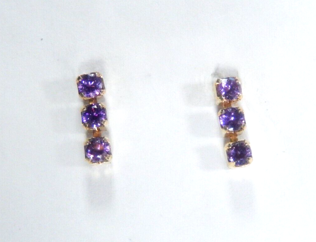*VINTAGE*  14K YELLOW GOLD  AMETHYST 7/16" DROP DANGLE  EARRINGS