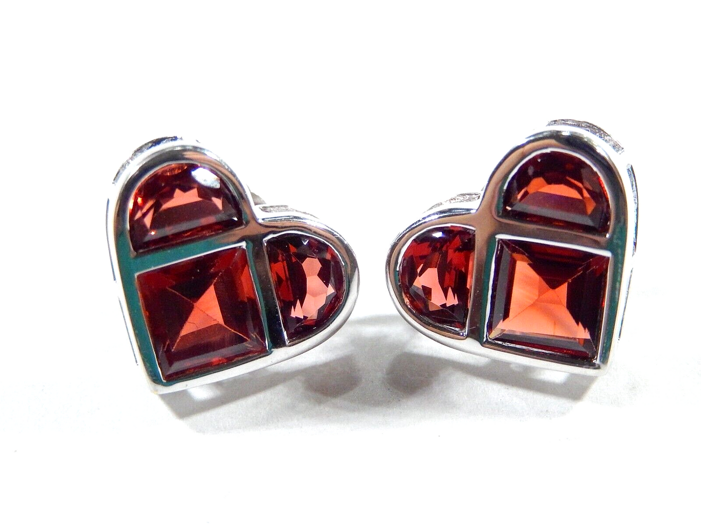 Solid 14K White Gold 4.0 CT Red Garnet Heart Shape Women's  Earrings 5/8" x 1/2"
