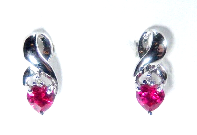 10k White Gold Lab-Created Ruby and Diamond Earrings