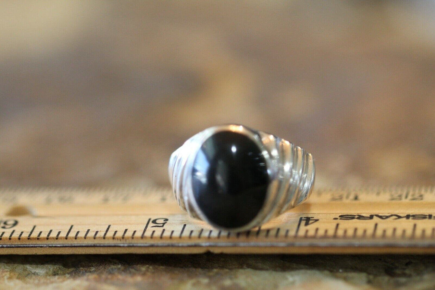 *HEAVY* Solid 925 Sterling Silver Men's Ring with Black Onyx Stone Size 9.25