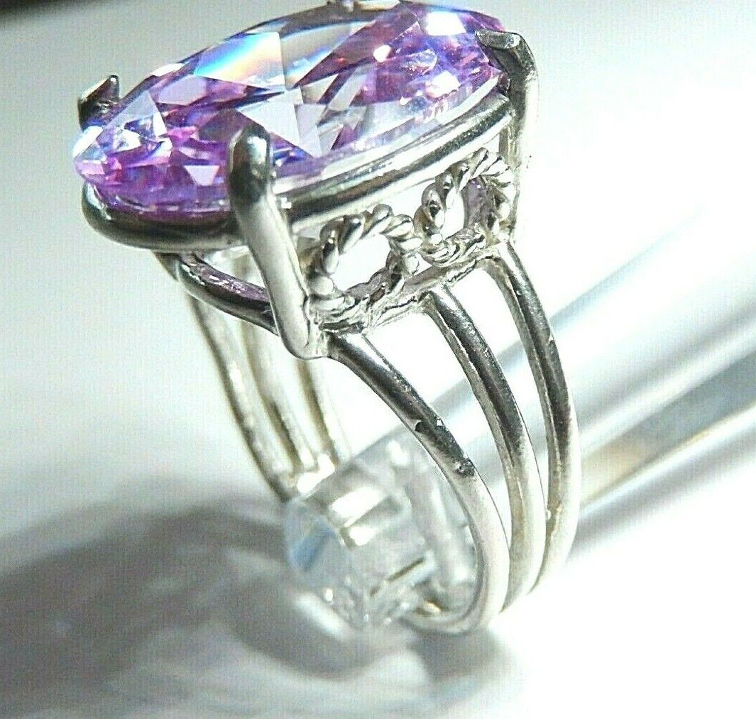 *NEW* 12CT Oval Amethyst 925 Sterling Silver Art Deco Statement Ring Size 7.25