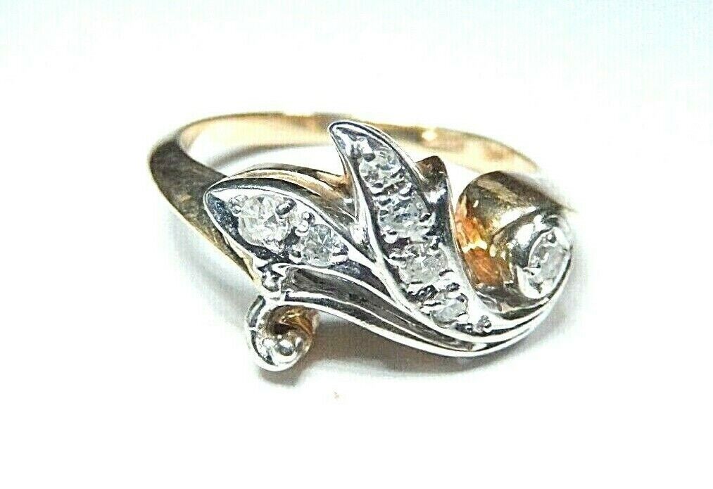 *VINTAGE*  14K Yellow Gold Seven Natural VS Diamond Ring Size 6.5