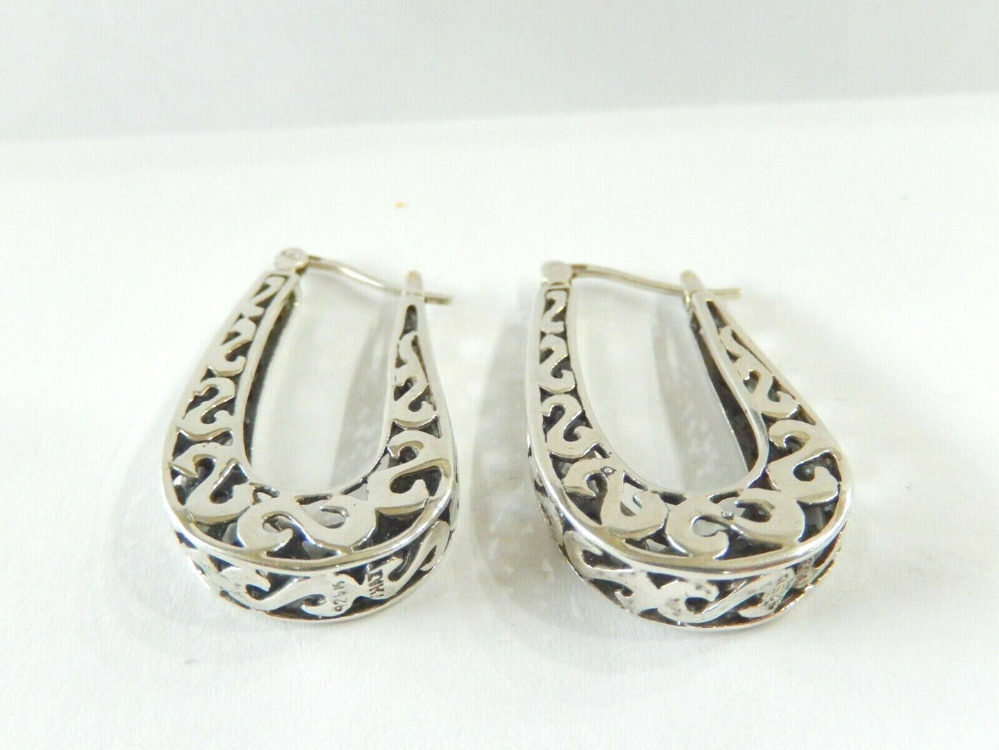 *VINTAGE*  Thick Sterling Silver  Filigree Very Nice Hoop Earrings 1.25" x 3/4"