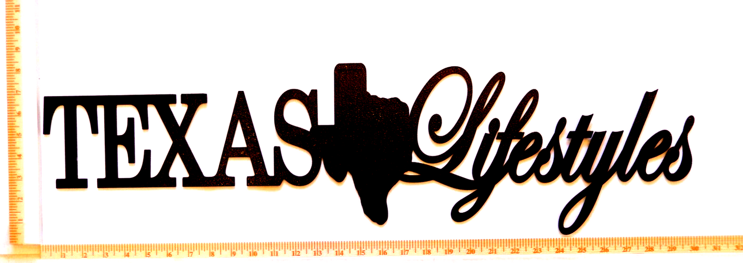 NEW~ LARGE 14ga."TEXAS LIFE STYLES" Black  Metal Wall Art 30"x7.5"