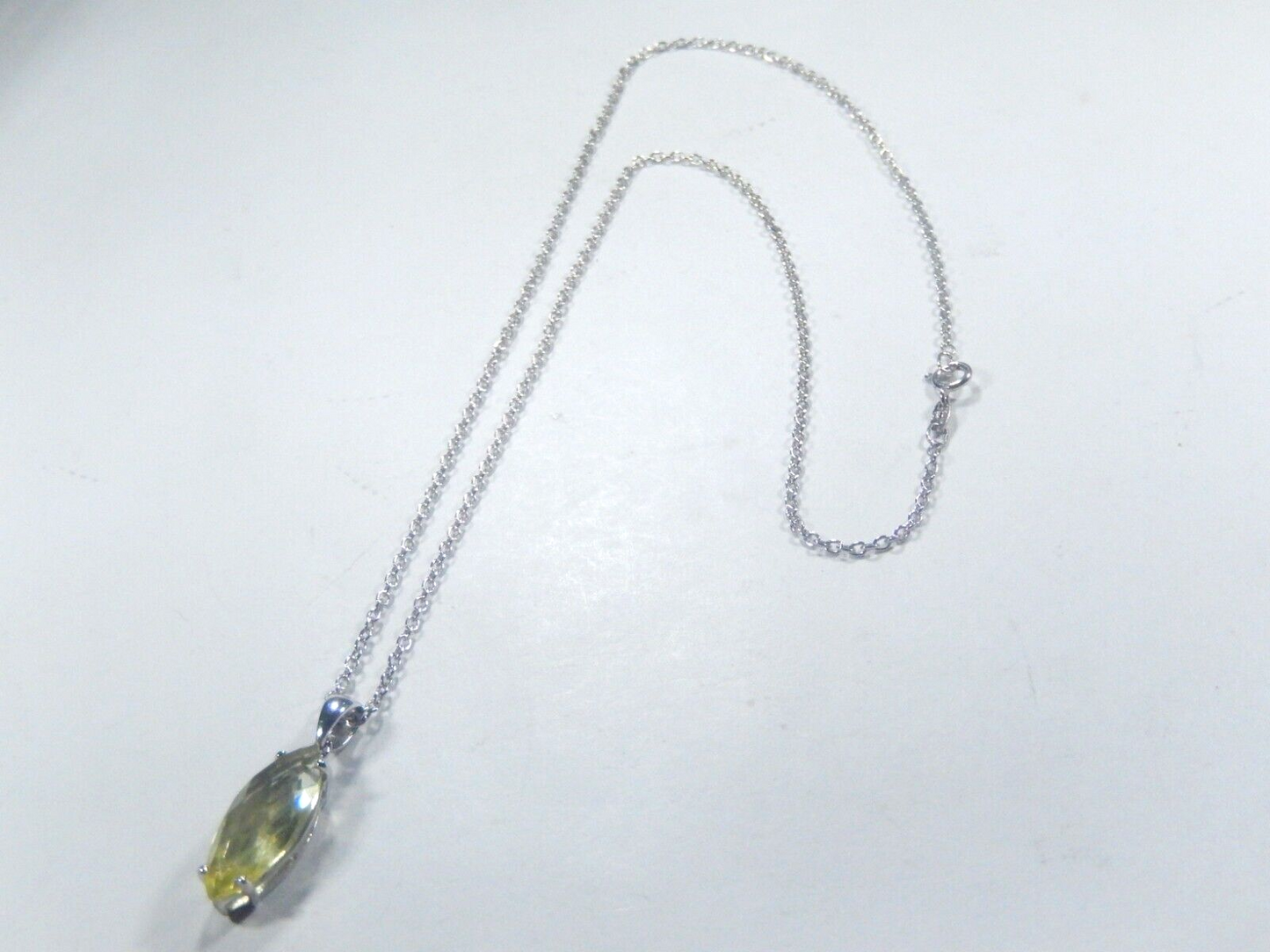 Natural Lemon Quartz Marquise Checkerboard Cut 925 Sterling Pendant w/18" chain
