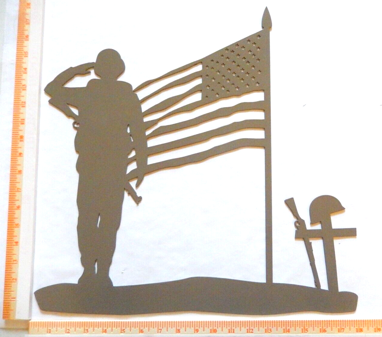 ~NEW~ LARGE - 14ga. "SOLDIER SALUTING AMERICAN FLAG" Metal Wall Art  18" x 18"