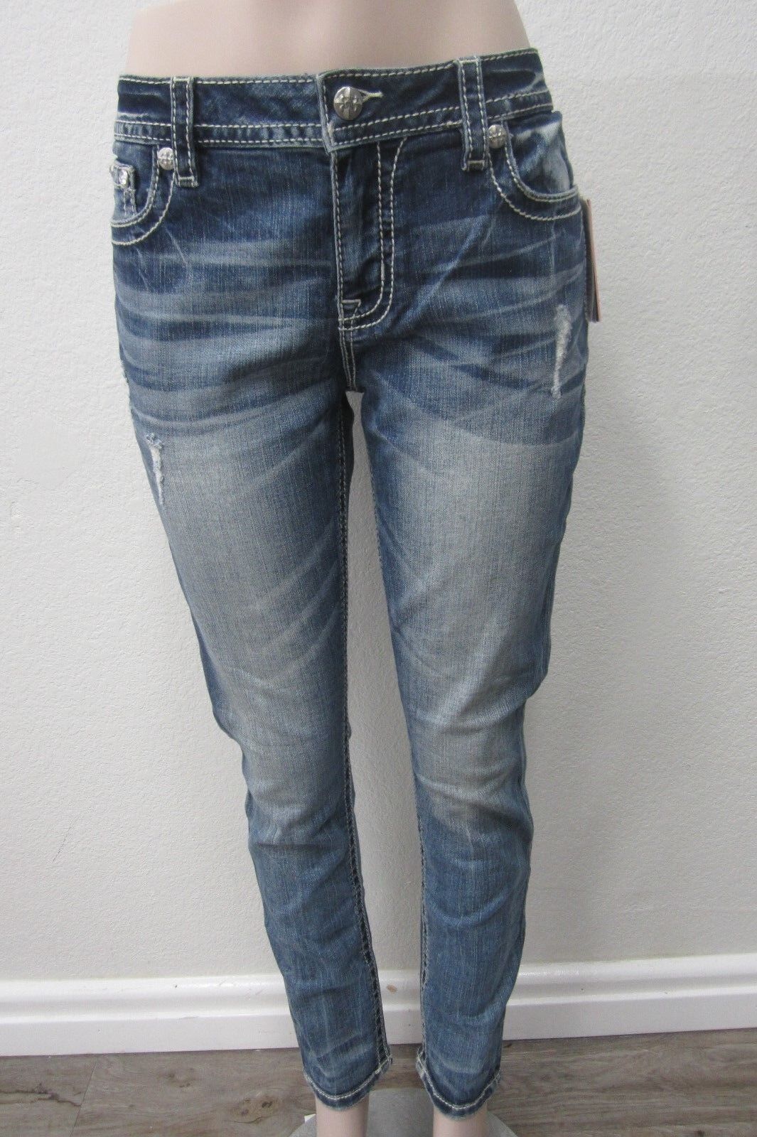 NWT Miss Me Jeans  Embellished Angel Wings Skinny Medium Blue M3195S Sz 26 x 30