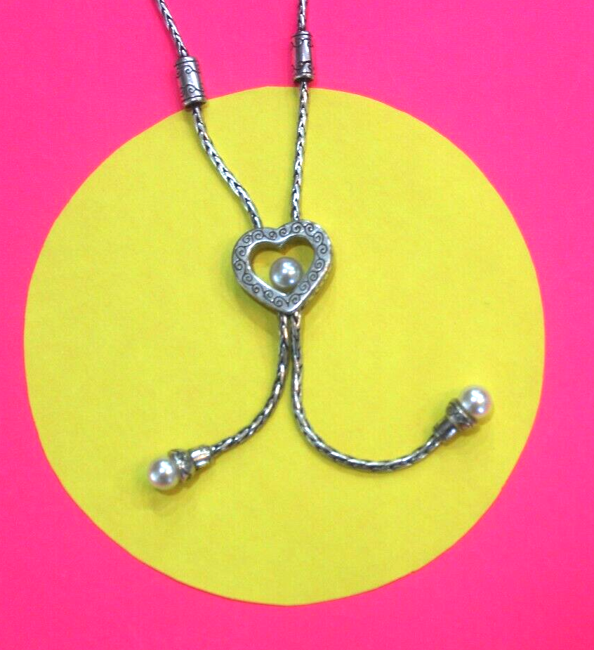 *RETIRED* Brighton  Heart  Pearl  Silver Necklace 16" - 18"