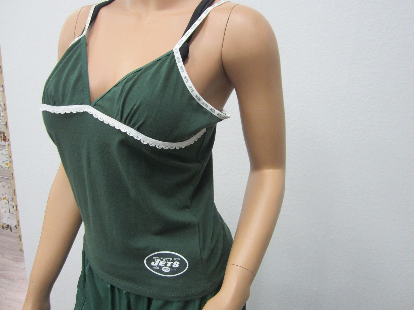 NWT NFL NEW YORK JETS WOMENS SPAGHETTI STRAP GREEN/WHITE TOP SIZE L