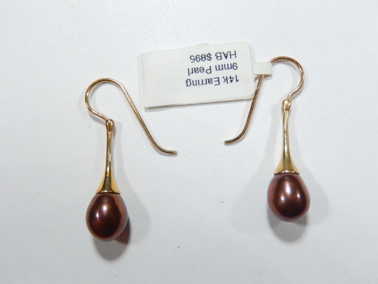 Tahitian 9 x 7.5mm  Pearl Dangle Earrings w/ 14k Yellow Gold Hinged Shepard Hook