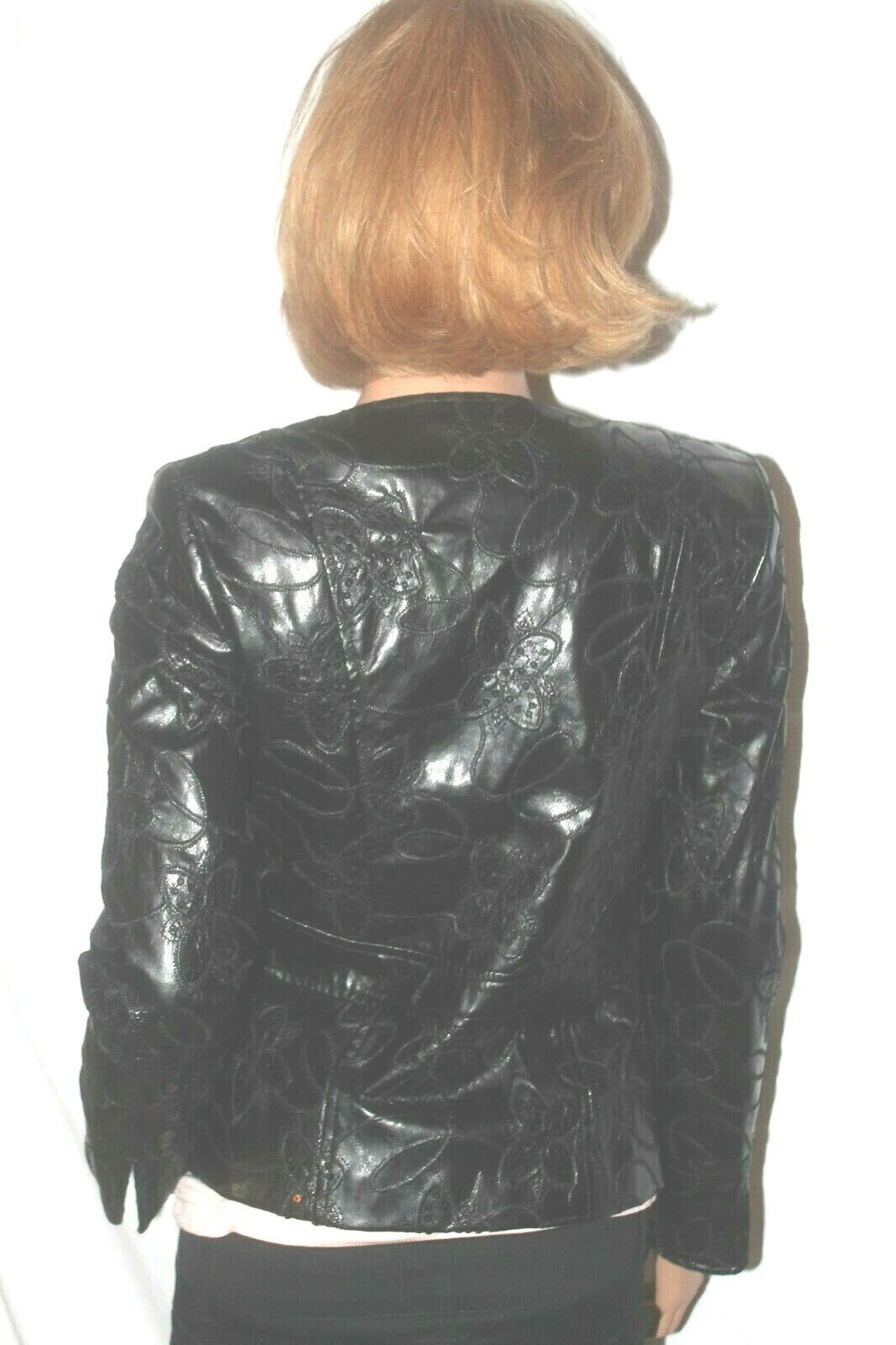 *MINT* Joseph Ribkoff Sequin Black Zip-Up Faux Leather Short Jacket UK sz 4