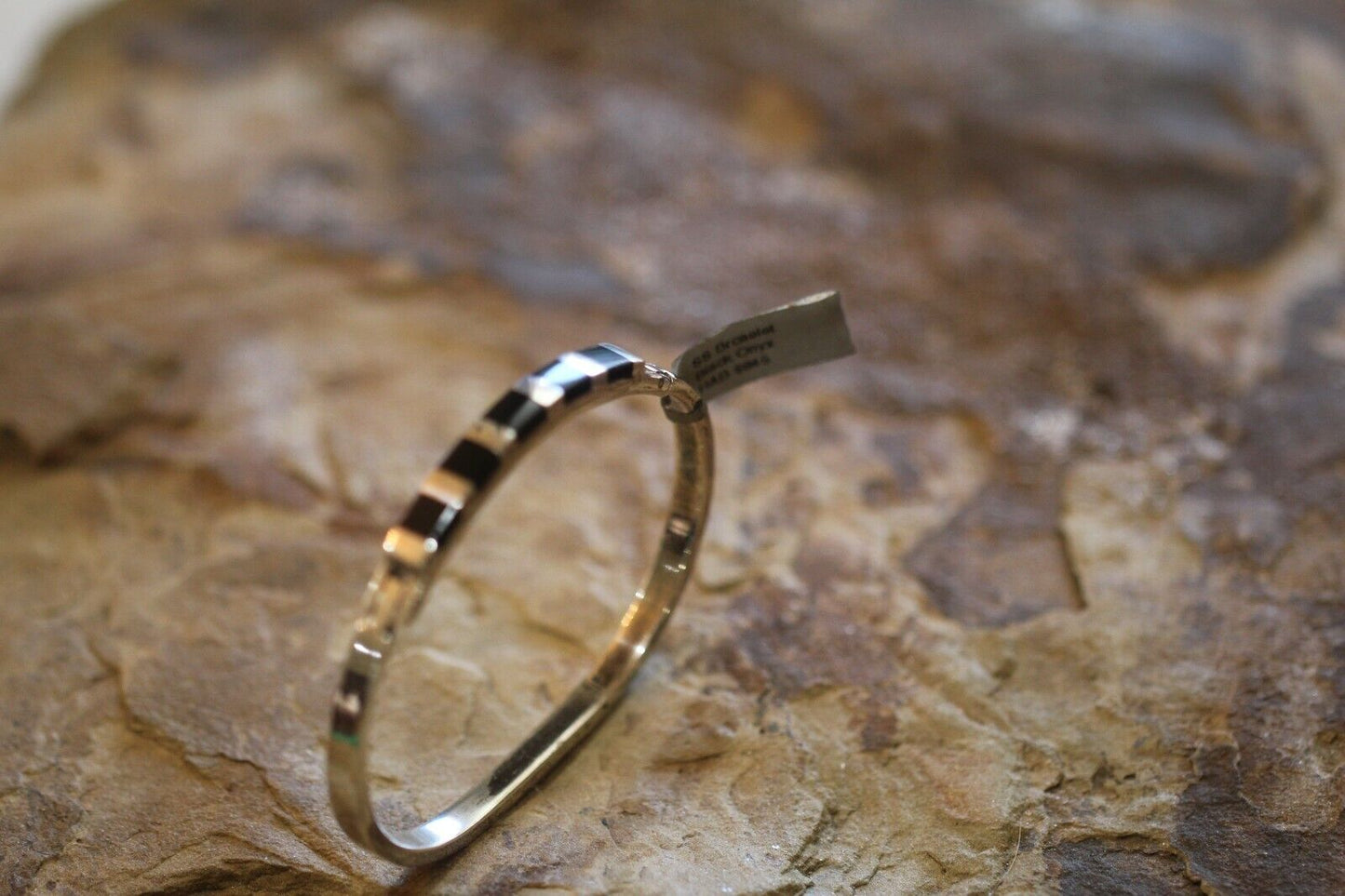 *VINTAGE*  Taxco Mexico Mid Century Black Onyx Sterling Silver Cuff Bracelet