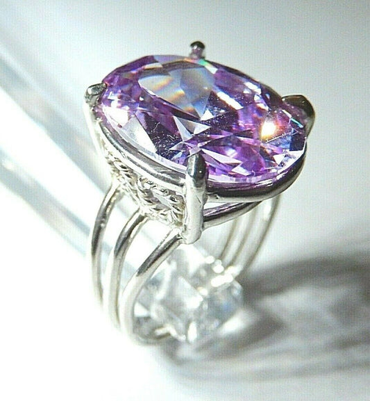 *NEW* 12CT Oval Amethyst 925 Sterling Silver Art Deco Statement Ring Size 7.25