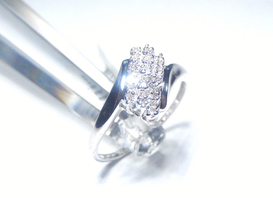10K White Gold 1/6 CT Natural Diamond Cluster Waterfall Ring Size 8.25