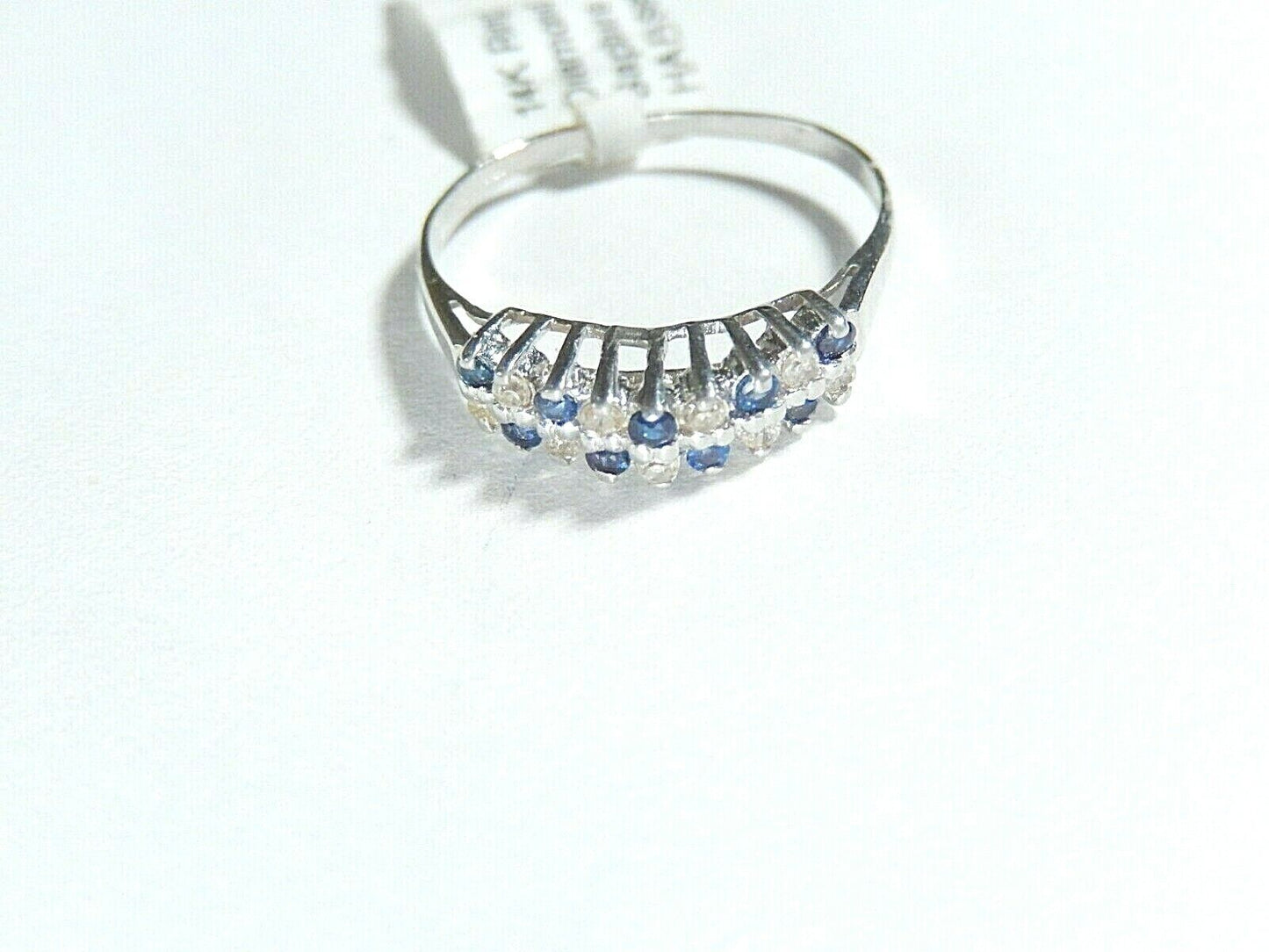 *NWT* 14k Solid White Gold Genuine Sapphire & Diamond Ring Size 6.75