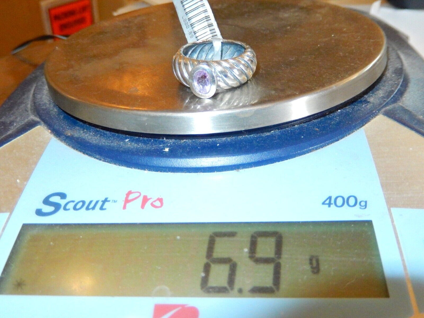 .75CT Oval Amethyst Classic Sterling Silver 8.5mm Wide Twist Band Ring  Size 7