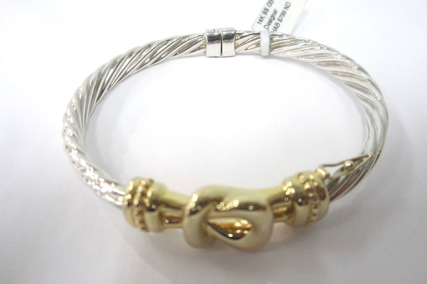 14k Yellow Gold & 925 Sterling Silver Bangle  Buckle Cable Bracelet