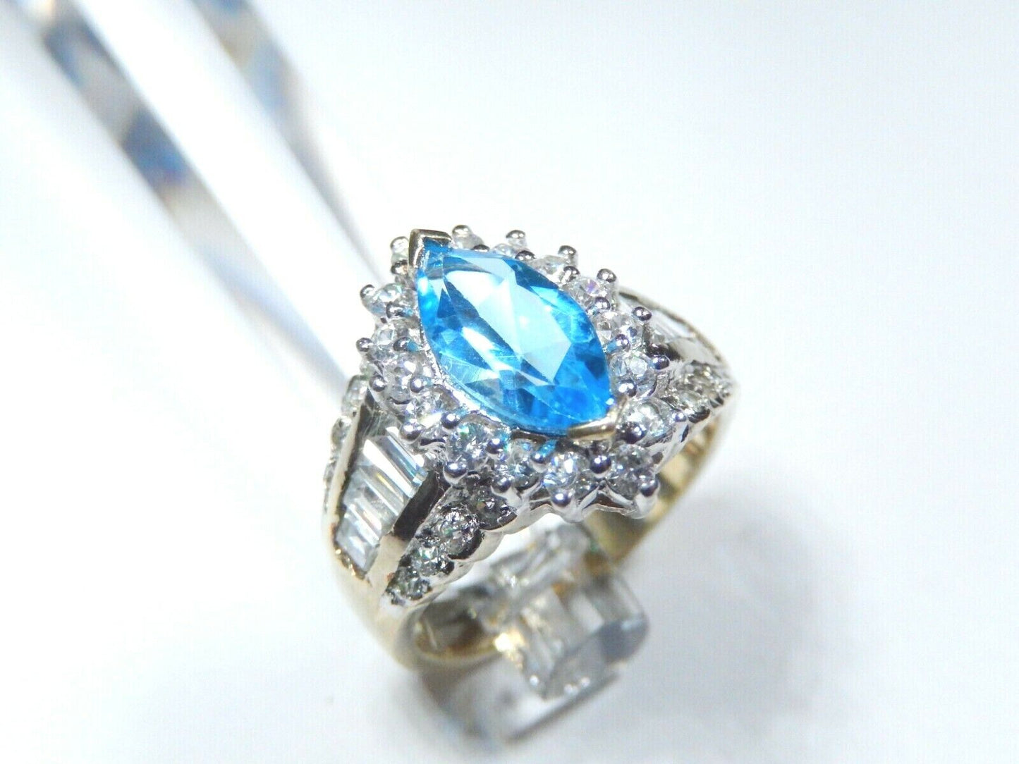 *VINTAGE* Blue Topaz & Cubic Zirconia 14k Yellow Gold Over Sterling Silver Ring