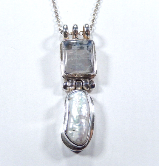 Natural Mother Of Pearl 925 Solid Genuine Sterling Silver Pendant w/18"chain