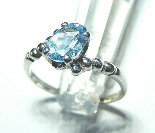 *NWT* 10K White Gold Oval Blue Topaz Solitaire Ring Size 5