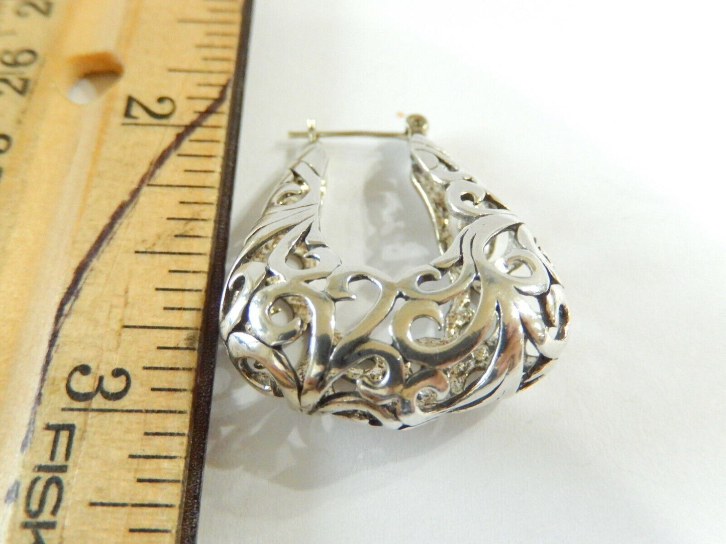 *VINTAGE*  Thick Sterling Silver  Filigree Very Nice Hoop Earrings 1.25" x 1"