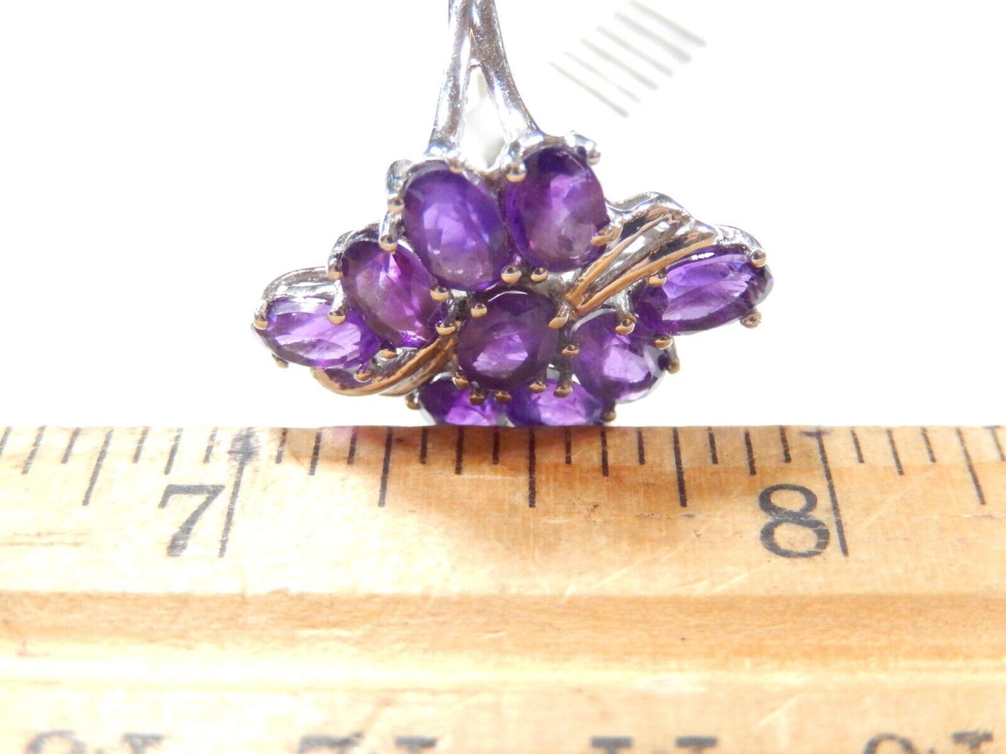 *VINTAGE*  4.00 CT  Nine Oval Amethyst Sterling Silver Cluster Ring - Size 7.25