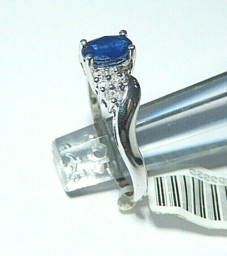 *NWT*  10K White Gold Oval Natural Blue Sapphire & Diamond Ring Size 7.25