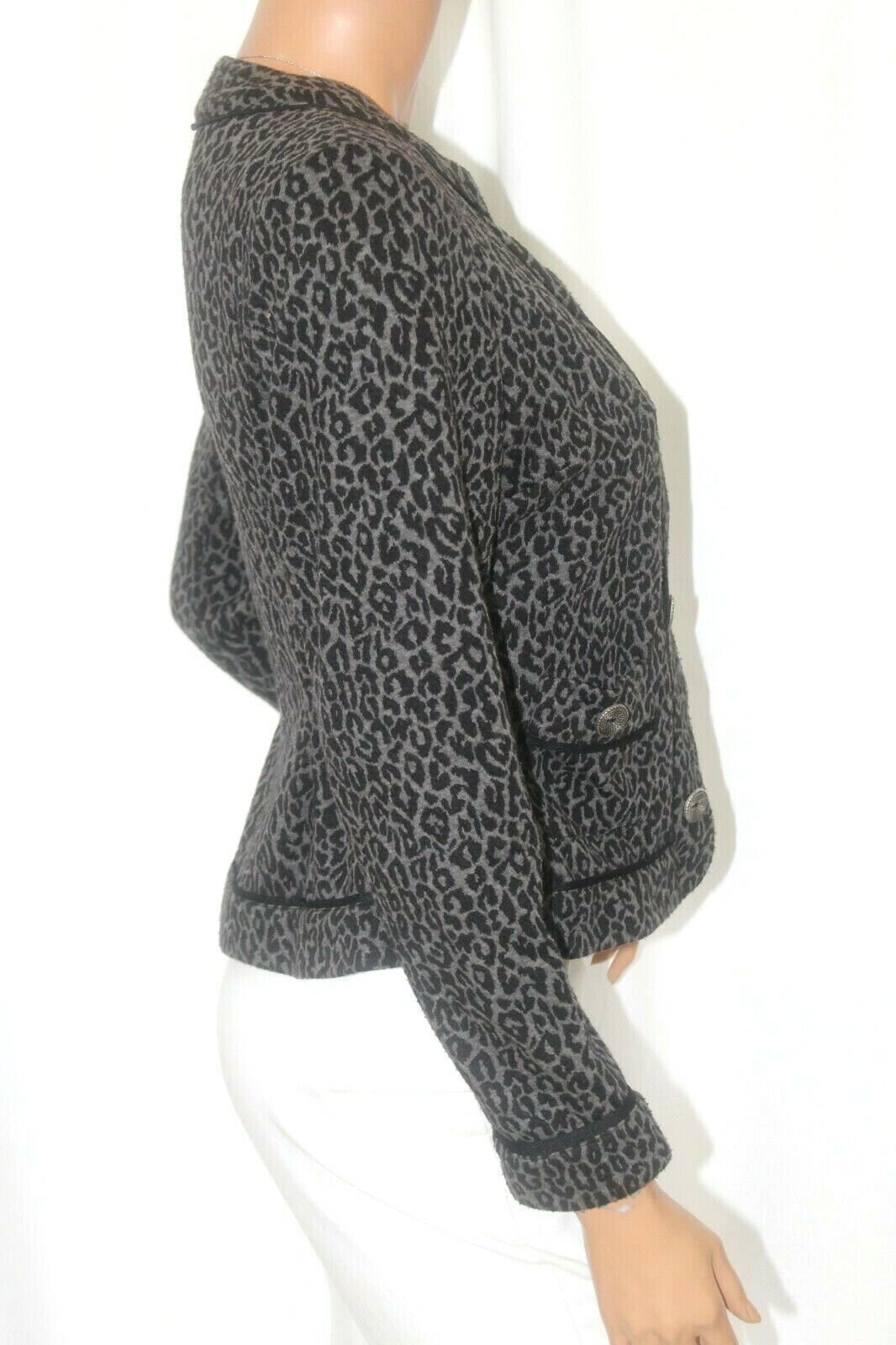Russell Kemp New York  Size S Animal Print Open Jacket Black Collar Trim