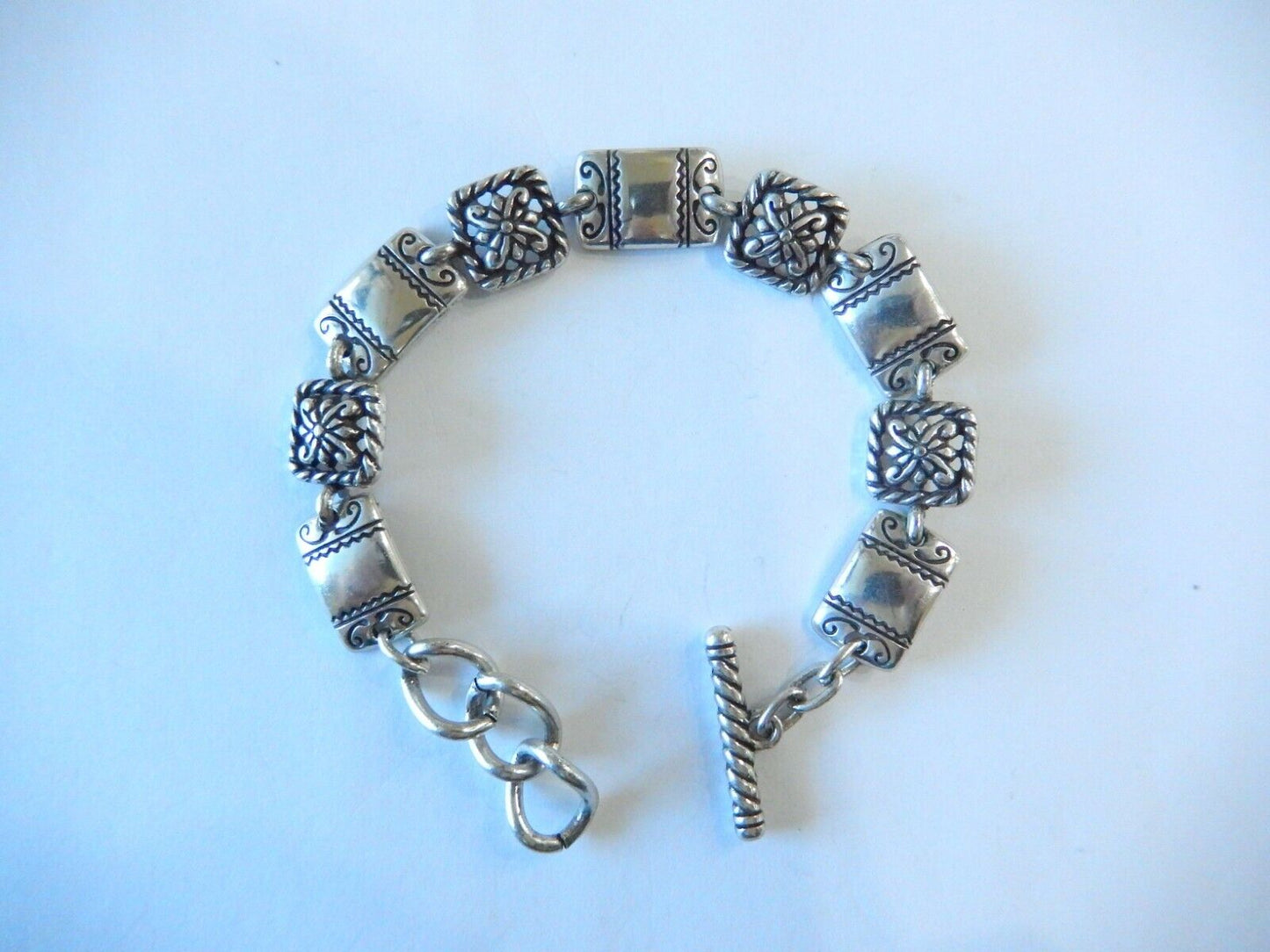 *RETIRED* BRIGHTON Silver Plated Square Rectangle 9 Link Toggle Bracelet