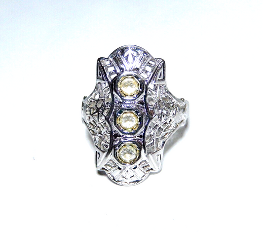 *VINTAGE* Sterling Art Deco Simulated Yellow Diamond Antique Victorian Ring Sz 8