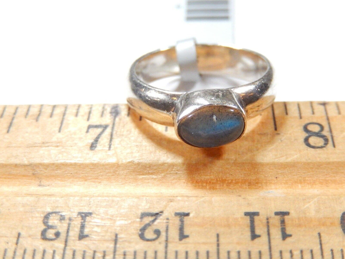 *VINTAGE*  Natural Rainbow Moon Stone 4.5 mm Wide Band Sterling Silver Size 5