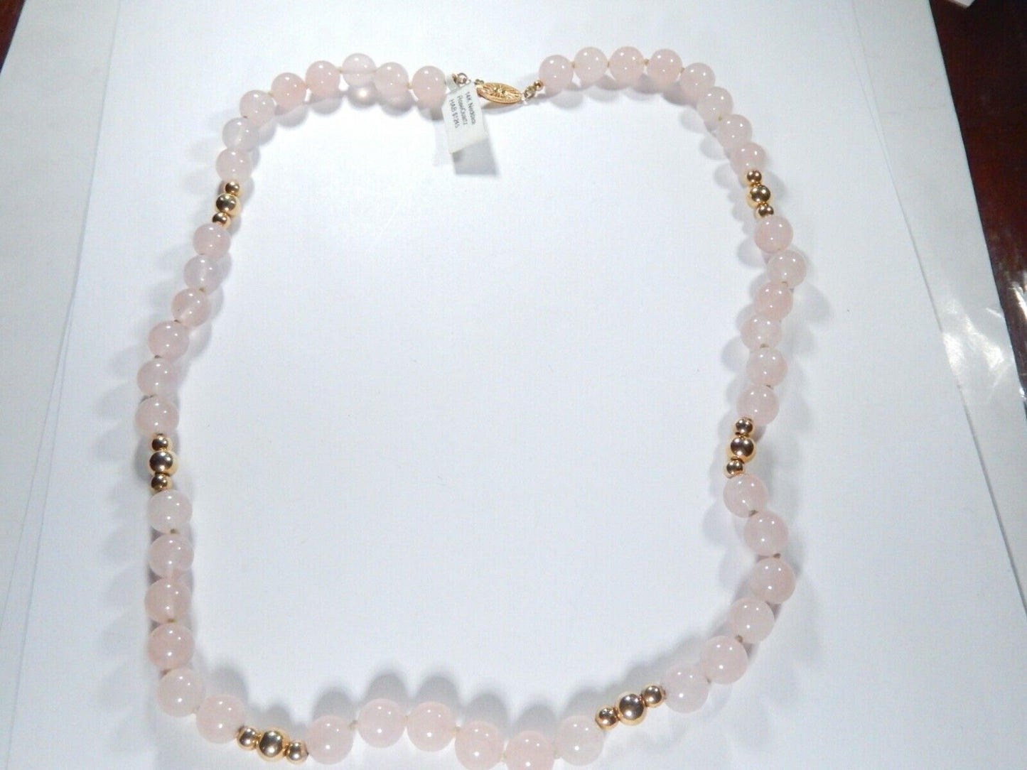 *VINTAGE*14K Yellow Gold Beads & 14K Clasp w/10mm Rose Quartz Beads 24" Necklace