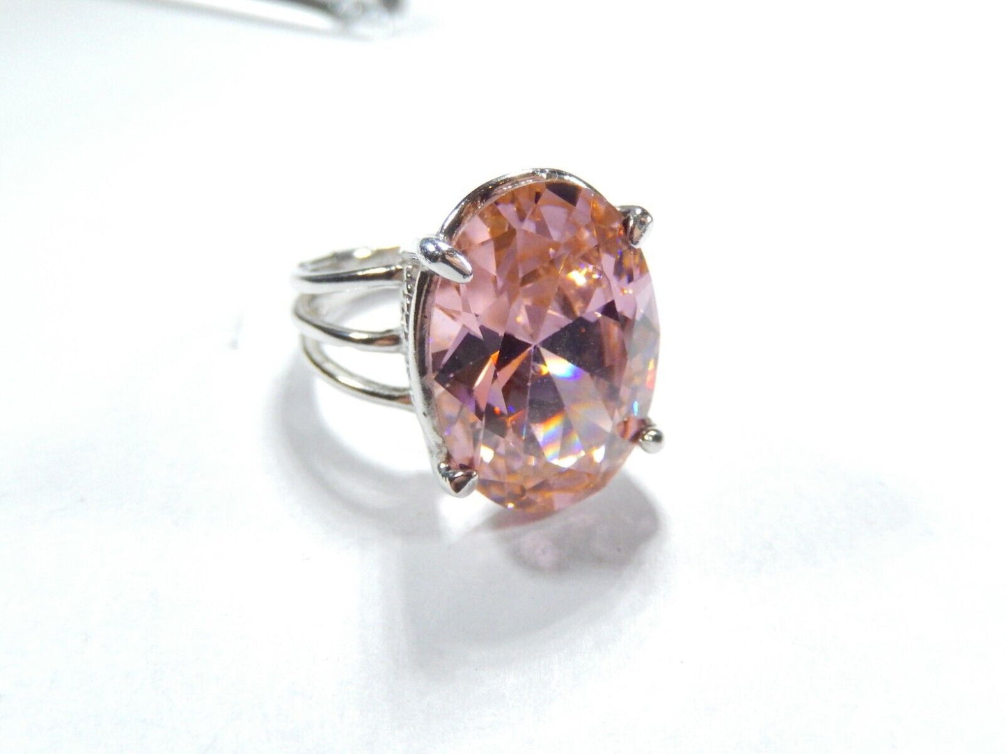 *HUGE*  .925 Sterling Silver 13.0 CT Statement Ring Pink CZ Cocktail Ring sz 7