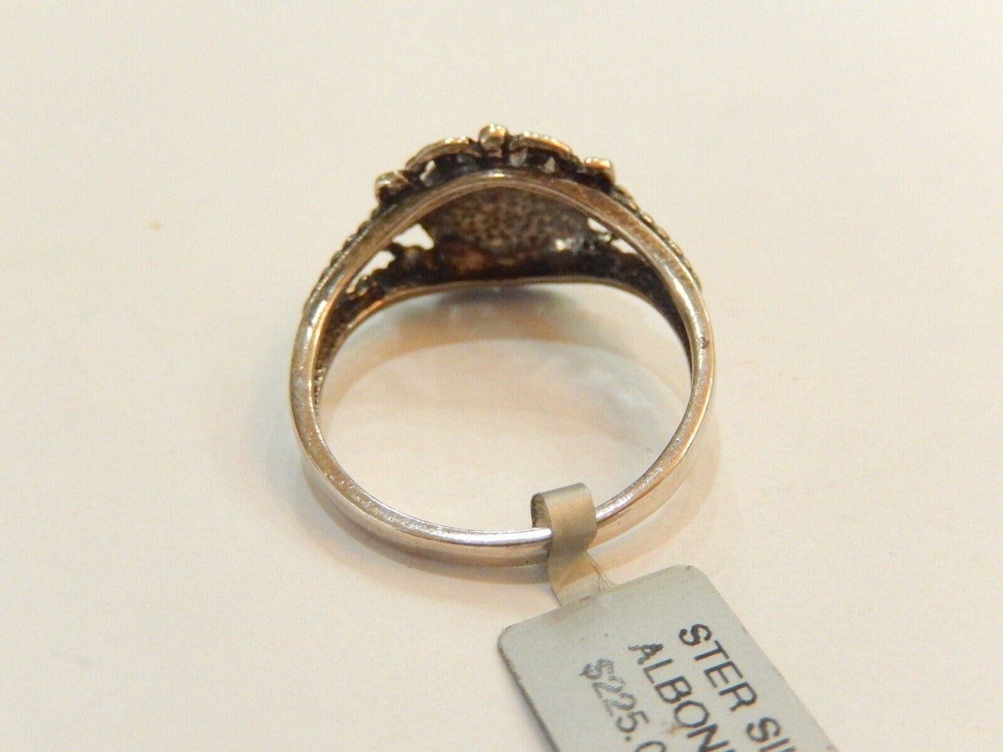 STERLING SILVER 925 SOLITAIRE ABALONE WITH BEADWORK  RING SIZE 11