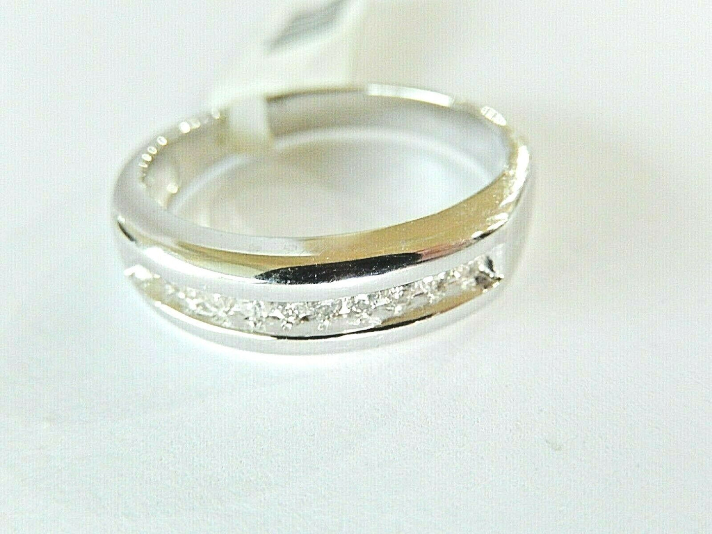 14K White Gold Natural .25CT Round Diamond 6MM Wide Men's Wedding Band Ring 9.5