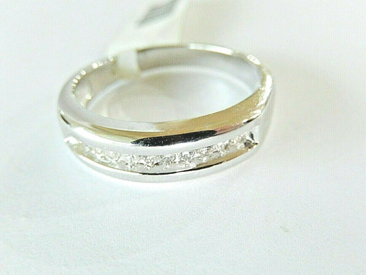 14K White Gold Natural .25CT Round Diamond 6MM Wide Men's Wedding Band Ring 9.5