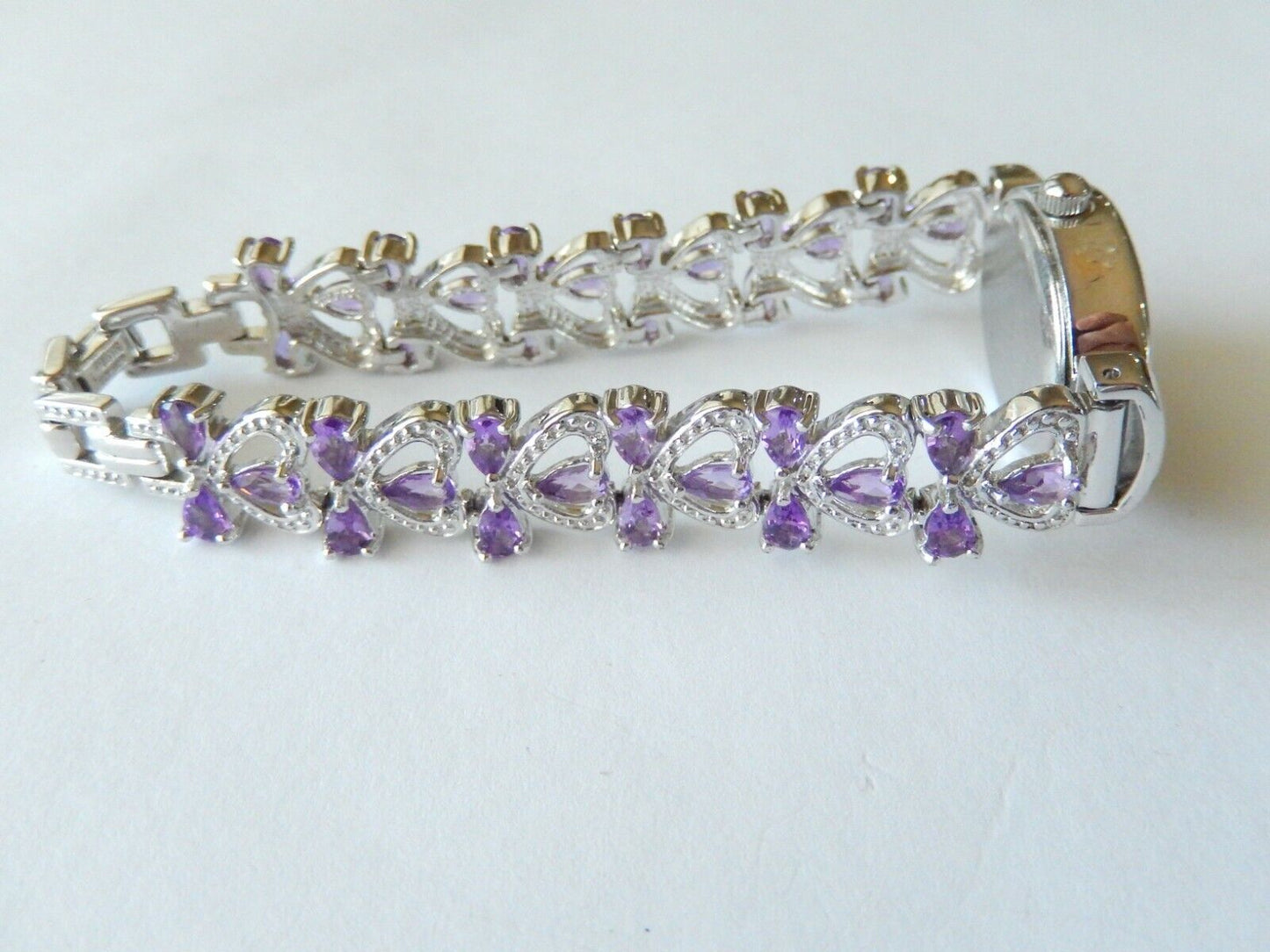 ~*GEM  WATCH*~ 4.50 CT Amethyst 7- 7.5" Sterling 925 Bracelet & Bezel  Quartz