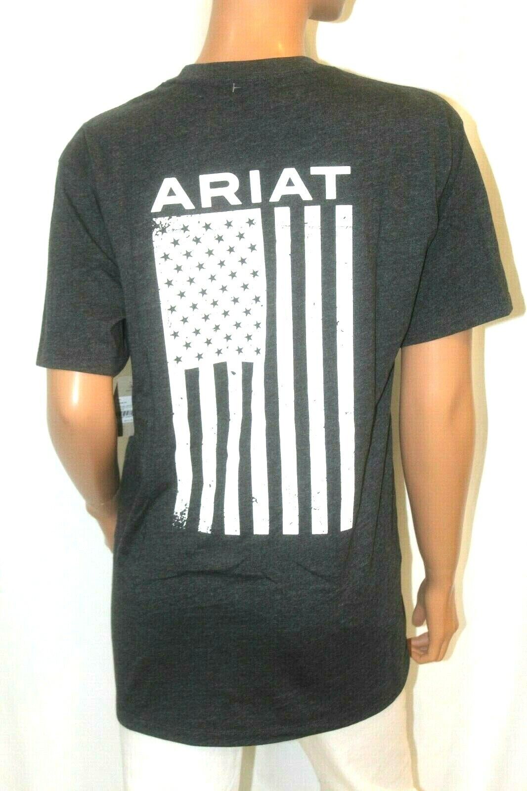 *NWT*  Ariat Men's Freedom Logo Flag Tee Short Sleeve - Charcoal NEW Size Medium