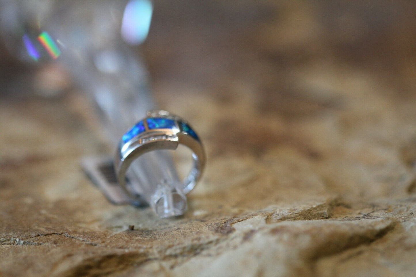 *VINTAGE*   FIRE OPAL Ring with CZ Crystals 925 STERLING SILVER Size 7.5