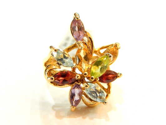 *VINTAGE*  14K Gold Vermeil Sterling Silver Multi Gem Ring - Size 5.25