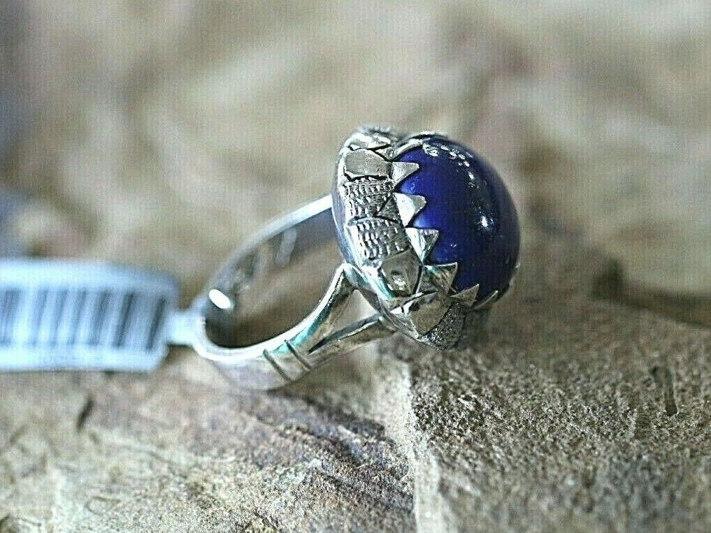 *VINTAGE* SIGNED STERLING SILVER MEXICO LAPIS LAZULI LARGE DOME  RING SIZE 9