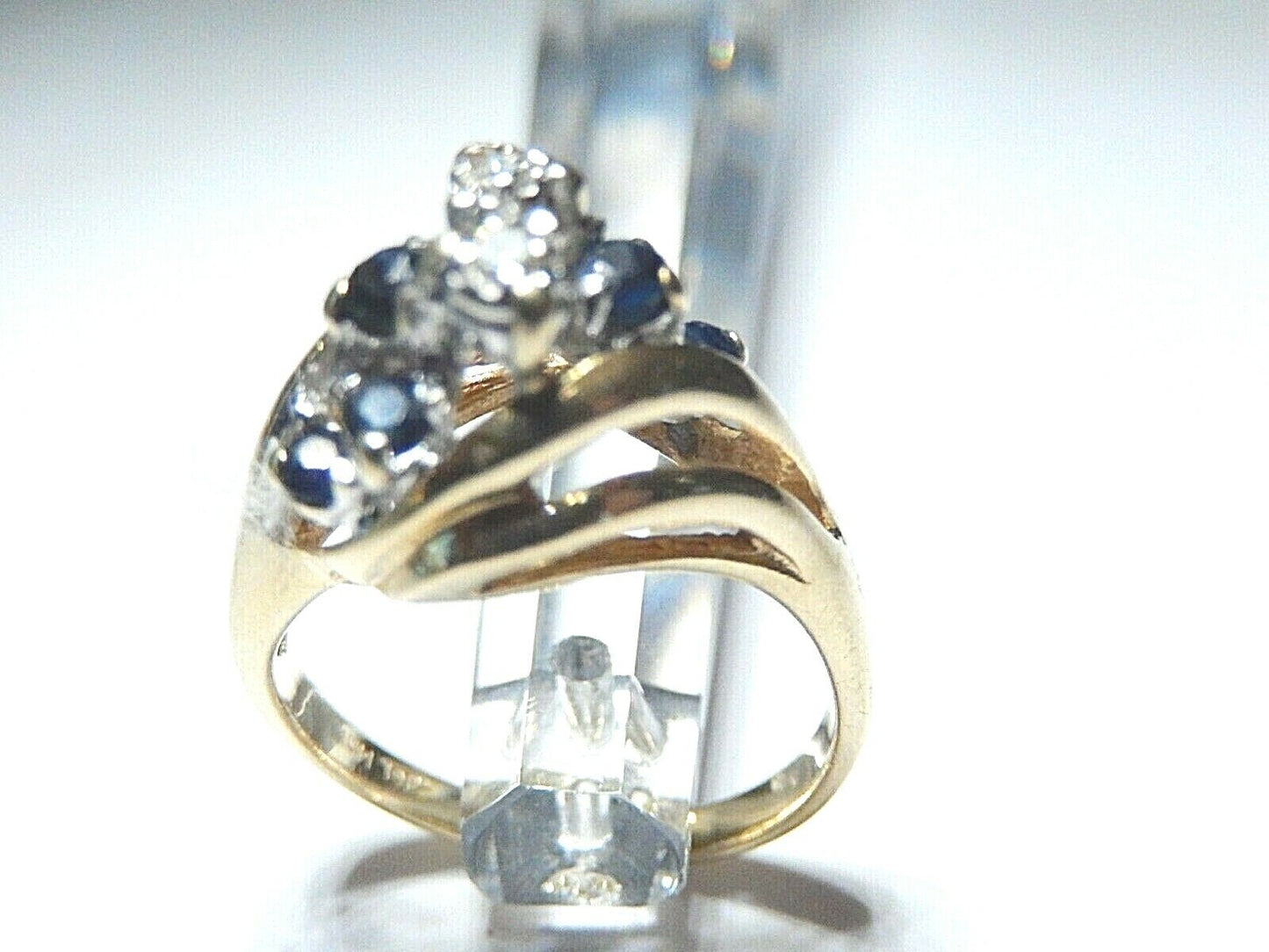 *VINTAGE* 14k Yellow Gold Sapphire & Diamond Cluster Ladies Ring Size 7