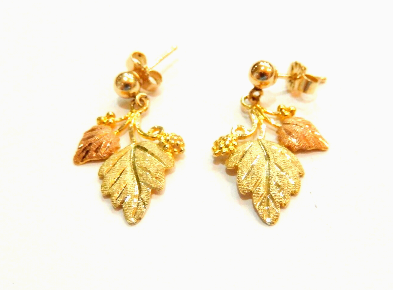 10K Tri-Color Black Hills Gold Dangle Leaf Earrings