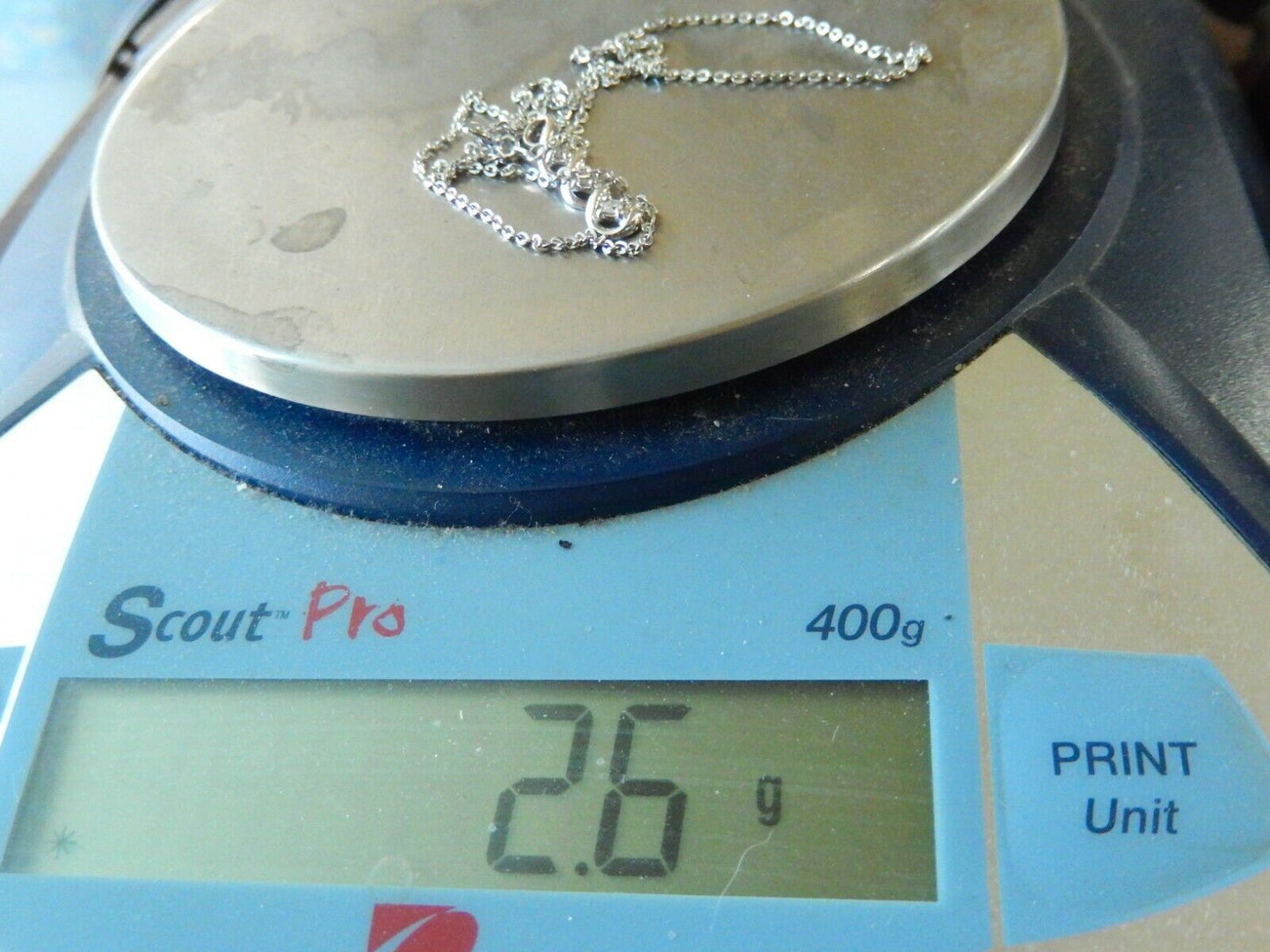 10K White Gold  Three Stone Diamond Necklace Past Present Future Pendant 18" Cha