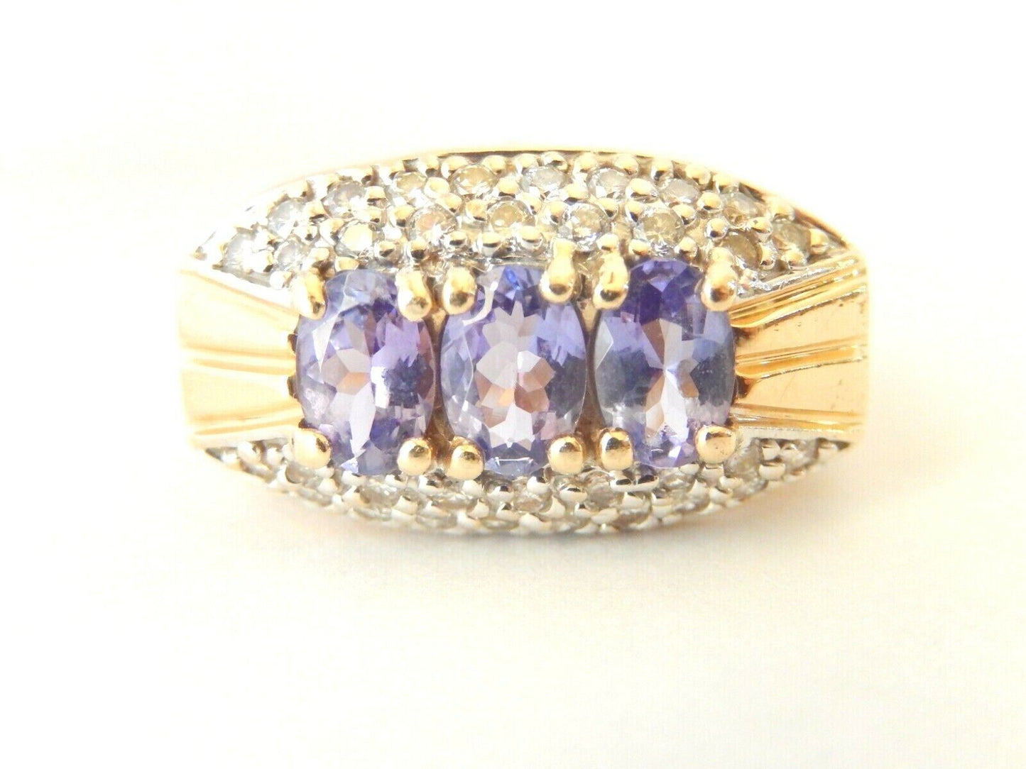 *VINTAGE* 14k Yellow Gold 2CT Tanzanite And Diamond Ladies Cocktail Ring Sz 7.25
